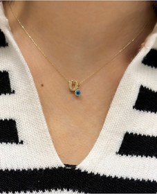 Resim Altın Nazar Boncuklu Ü Harfli Zincir Sarı 