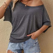 Resim Kadınların Rahat Yuvarlak Yaka T-Shirt'i, Düz Renk Polyester Örgü Kumaş, Yaz Kısa Kollu Üst, %5 Elastik İçerir, Düzenli Uzunluk - 170g/m² 