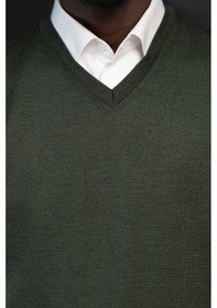 Resim V Yaka Regular Fit Yünlü Kolsuz Triko Süveter Yeşil 