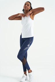 Resim TOMMY LIFE Beyaz Yırtmaç Detaylı O Yaka Sıfır Kollu Standart Kalıp Kadın Spor Atlet - 97256 