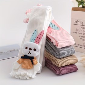 Resim Bir Çift Çocuk Sevimli Tavşan Desenli Tek Parça Tayt, Bahar Ve Sonbahar Için Rahat Nefes Alabilen Yumuşak Kaymayan Çoraplar 