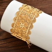 Resim Zarif Altın Tonlu Çiçekli Metal Bilezik - Vintage Arap Stili, Çinko Alaşımı, Düğünler & Yeni Yıl Hediyeleri İçin Mükemmel, Düğün Aksesuarı|Tatil Bileziği|Narin İşçilik 