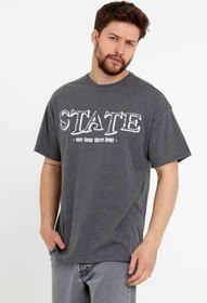 Resim Polo State Erkek Oversize Baskılı T-shirt Antrasit 