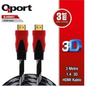 Resim QPORT Q-HDMI3 HDMI KABLO 3MT Ver1.4 ALTIN UÇLU 3D 