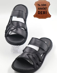 Resim nazenintasarımlar Erkek Hakiki Deri Siyah Terlik 