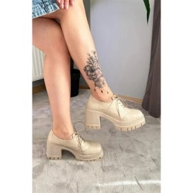 Resim Les Passent Kadın Diana Bej Rugan Carık Model 8 cm Topuklu Platformlu Ayakkabı 