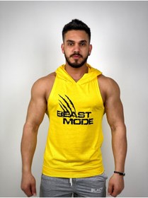 Resim BLACK Erkek Sarı Beast Mode Kapşonlu Fitness Atleti 