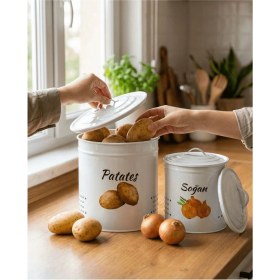 Resim Feyza Design 2 Katlı Metal Kapaklı Sebzelik Patates ve Soğan Kovası Beyaz 