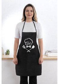 Resim Siyah Chef Leke Tutmaz Kumaş Mutfak Önlüğü Siyah2 