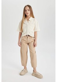 Resim Defacto Kız Çocuk Crop Pamuklu Kısa Kollu Gömlek C0459A824SMER233 Ekru 