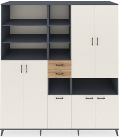Resim Kronos Dolap 17 Raflı 2 Çekmeceli 7 Kapaklı 220x59x243 Antrasit-aytaşı/çam Aytası/atlas Çam 