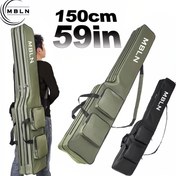 Resim MBLN 149.86cm Ağır Hizmet Tipi Balıkçılık Kamışı Çantası - 4 Yan Cebi Olan 2 Katmanlı Tasarım, 600D Polyester, Açık Hava Balıkçılığı ve Avcılık için Katlanabilir Seyahat Kılıfı (Ordu Yeşili/Siyah), Güvenli Fermuar Kapatma, Balıkçılık Aksesuarı 
