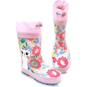Resim Denokids Kedi Çiçekli Kız Çocuk Pembe Yağmur Botu Renkli 