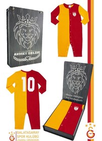 Resim Galatasaray Lisanslı Uzun Kol Sarı Kırmızı Bebek Tulum Kişiye Özel Ahşap Kutulu Sarı - Kırmızı 