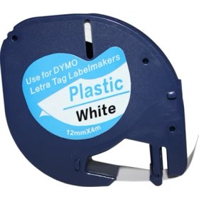 Resim Dymo Lt Letratag Beyaz Etikete Siyah Plastik Serit 91201 12Mmx4M 