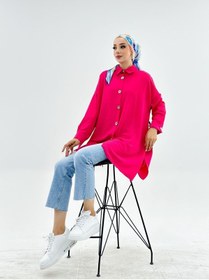 Resim CNG MODA Kadın Tesettür Düğmeli Aerobin Gömlek-Fuşya - standart 