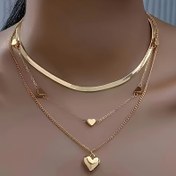 Resim 1 Adet Şık 3 Katlı Altın Kalp Kolye, Paslanmaz Çelik Moda Çıngırak ve Zincir, Lüks Olmayan Taş Montaj, Günlük Giyme ve Hediye Verme İçin Çok Yönlü, Ona Mükemmel Sevgililer Günü Hediyesi 