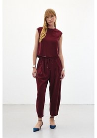 Resim Sateen Şalvar Kesim Pantolon - Bordo-136447 Bordo 