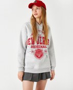 Resim Oversize Baskılı Kapüşonlu Kolej Sweatshirt İçi Polarlı 