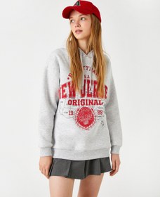 Resim Oversize Baskılı Kapüşonlu Kolej Sweatshirt İçi Polarlı 