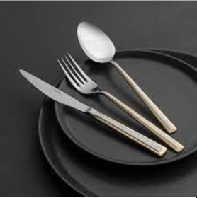 Resim Nehir Milano Altın 84 Parça Kutulu Çatal Kaşık Bıçak Takımı Altın 