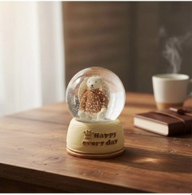 Resim Pilli Işıklı Müzikli Kar Küresi Sevimli Ayıcık Figürlü Eğlenceli Masaüstü Biblo, Led Aydınlatmalı De 