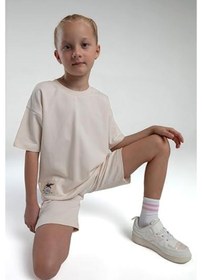 Resim Rolypoly Kız Çocuk Pamuk İki İplik Kısa Kol Şortlu Pijama Takımı Rp3592 Krem 