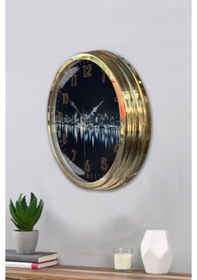 Resim Altın Gold Rengi Metal Çerçeveli Salon Ofis Duvar Saati 40 Cm Ç82 