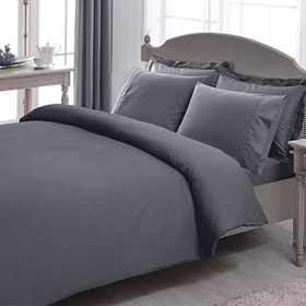 Resim Taç Stripe Çizgili%100 Pamuk Nevresim Takımı, Antrasit, King Size 
