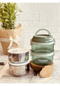 Resim 2 Katlı Paslanmaz Çelik Sızdırmaz Saklama Kabı Beslenme Kabı 1,6 Lt. Yeşil İthal Ürün Yeşil 