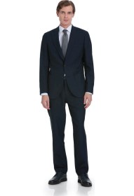 Resim Hatemoğlu Lacivert Slim Fit Mono Yaka Keten Takım Elbise Lacivert 
