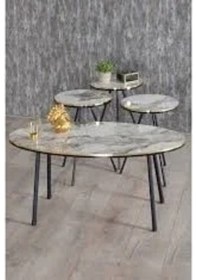 Resim Uslucan Alışveriş Zigon Sehpa Ve Orta Sehpa Elips Altın Efes Siyah Metal Ayak Çok Renkli 