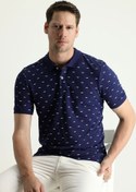 Resim Siyah Lacivert Polo Yaka Slim Fit Dar Kesim Desenli Pamuk Tişört Kigili