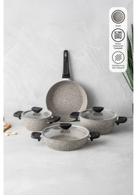 Resim Emsan Stone 7 Parça Granit Tencere Seti Gri 