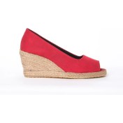 Resim Star Tombis Burnu Açık Dolgu Topuk Kırmızı Bayan Keten Hasır Ayakkabı 