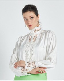 Resim Serpil Exclusive Şık Kadın Gömlek - Transparan Detaylı - Modern Ve Şık Tasarım- Özel Gün Ve Davetler İçin Gömlek Ekru 