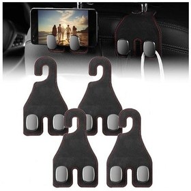 Resim Jenerik Araba Baş Desteği Kancaları, Deri, 4 Parça, Siyah, Evrensel Çift Araba Baş Desteği Kancaları 
