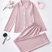 Resim Risonclo Kadın Uzun Pijama Seti, Düz Renkli Yaka Klapeli Cebi Fermuarlı Uzun Kollu Üst ve Uzun Pantolon, %95 Polyester %5 Elastan, Rahat Ev Giysisi Sonbahar/Kış, 110gsm Dokuma Kumaş 