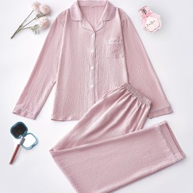 Resim Risonclo Kadın Uzun Pijama Seti, Düz Renkli Yaka Klapeli Cebi Fermuarlı Uzun Kollu Üst ve Uzun Pantolon, %95 Polyester %5 Elastan, Rahat Ev Giysisi Sonbahar/Kış, 110gsm Dokuma Kumaş 