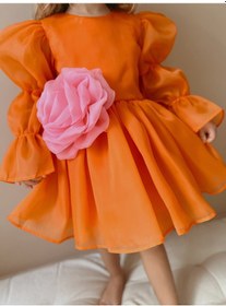 Resim Linola Baby Kids Rose Oranj Şifon Kız Çocuk Parti Elbisesi Turuncu 