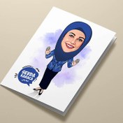 Resim Lacivert Başörtülü Kadın Karikatürlü Tebrik Kartı 