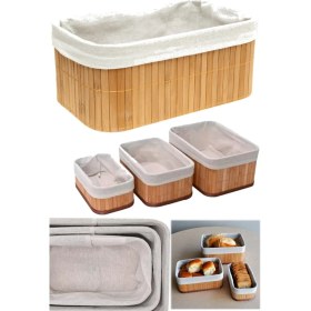 Resim Munico 3 Parça Ekmek Sepeti Meyve Sofra Aksesauarı Bambu Üçlü Sepet Mutfak Çeyizlik 3 Boy Kaliteli 