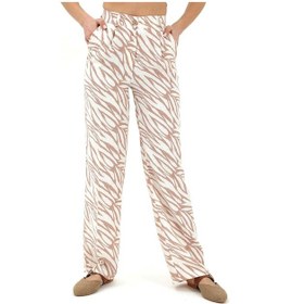 Resim Wpr Zebra Desen Yüksek Bel Keten Pantolon - Bej-bej Bej 