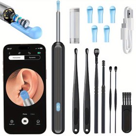 Resim Inskam görsel kulak temizleme aparatı kamera ve ışık ile, 6 kulak kaşığı kılıfı ve 7 parça kulak kaşıyıcı seti, WiFi'ye bağlanabilir, pil/USB çift kullanım, lityum pil, tüm cep telefonları için uygun, güvenli ve rahat kulak temizliği 