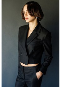 Resim Ekol Kadın Çizgili Crop Ceket 1141 Siyah Siyah 