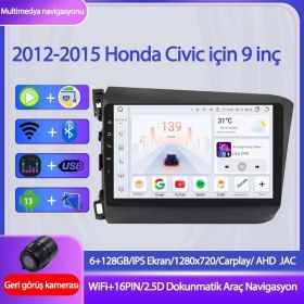 Resim Otolas Honda Civic Wifi Gps Carplay 9 Inç 6+128GB Kamera Multimedya Navigasyon Sistemi - 2012-2015 Model 