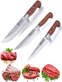 Resim SürLaz Handmade Sürmene Kasap Kurban Serisi Bıçak Seti Et Sebze Yüzme Sıyırma Bıçak Mutfak Bıçağı 3'lü 