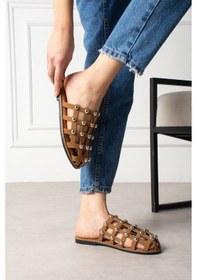 Resim Shoetek Livya Kadın Terlik Pimli Taba Süet 