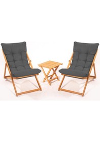 Resim 2+1 Minderli Nora Şezlong Seti Bahçe-balkon-teras-plaj-kafe Katlanır Set - Antrasit Ahşap 