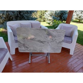 Resim aldagelsin Dekoratif Katlanır Masa Bahçe Ve Çalışma Masası 60*110 GRİ MERMER DESEN 
